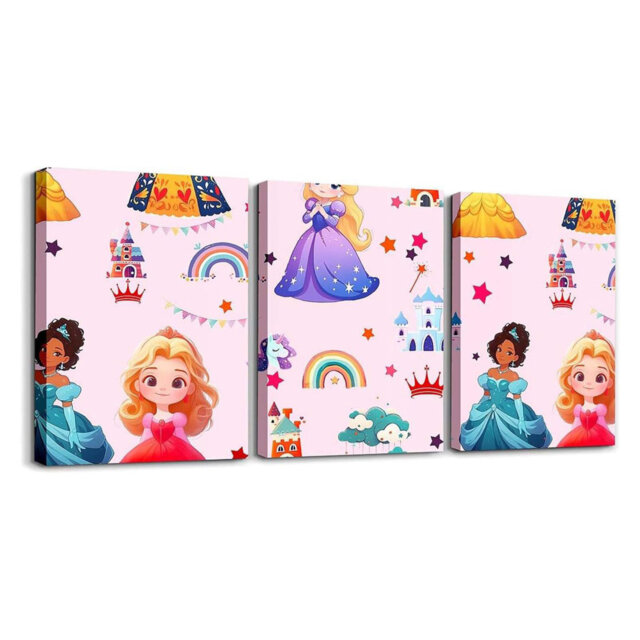 Girls Castle Canvas Wall Art For Living Room Bedroom Fairy Tale Princess Painting Decor Cute Rainbow Kids Boys Girls Picture Artwork Cartoon Unicorn P