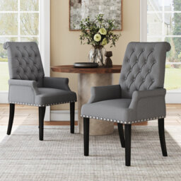 Duponta 49.5cm H Tufted Linen Upholstered Wing Back Armchair Dining Chair