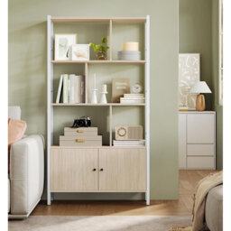 Industrial 4-Tier Steel Frame Bookcase with Storage Doors