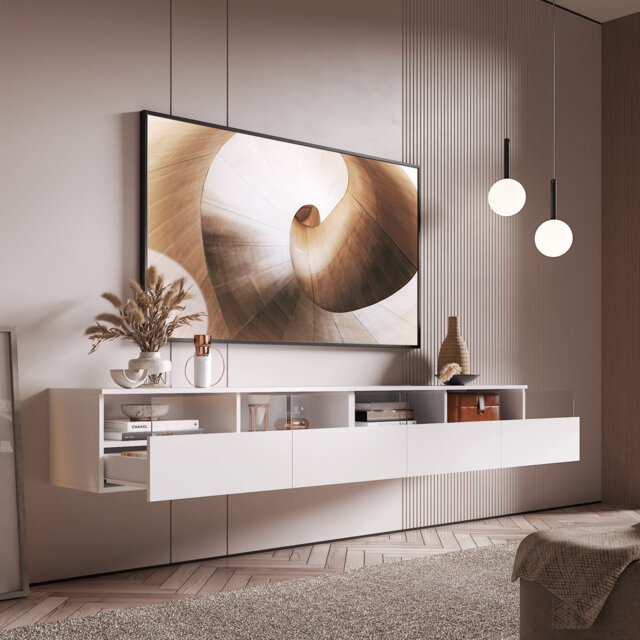 Acrylic Floating Tv Stand With 2 Storage Drawers, Space-Saving Wall-Mount Media Console For Modern Living Room