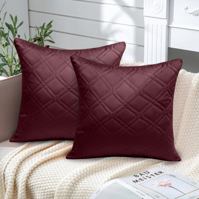 Diamond Pattern Velvet Cushion Covers, Set of 2 – Textured Plush Scatter Pillow Covers for Sofa, Bed & Living Room
