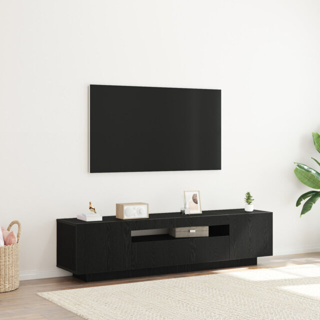 TV Cabinet Set Set Of 2 Black Oak Engineered Wood