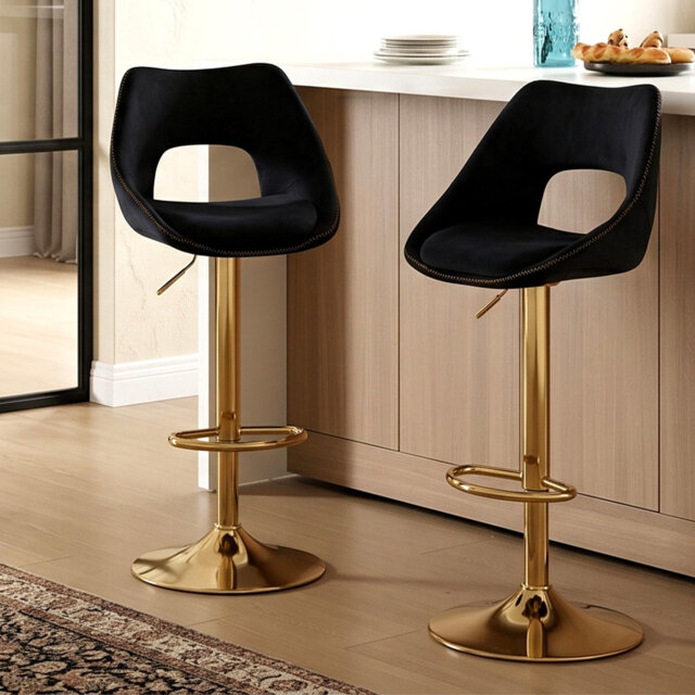 Bar Stools Velvet Modern Chic Swivel Upholstered Counter Stools with Hollow Backrest for Home