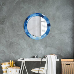Huldar Round Glass Framed Wall Mounted Accent Mirror in Blue/White