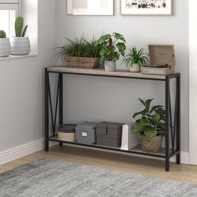 120x25x76cm Industrial Console Table with Shelf, Narrow Sofa Table