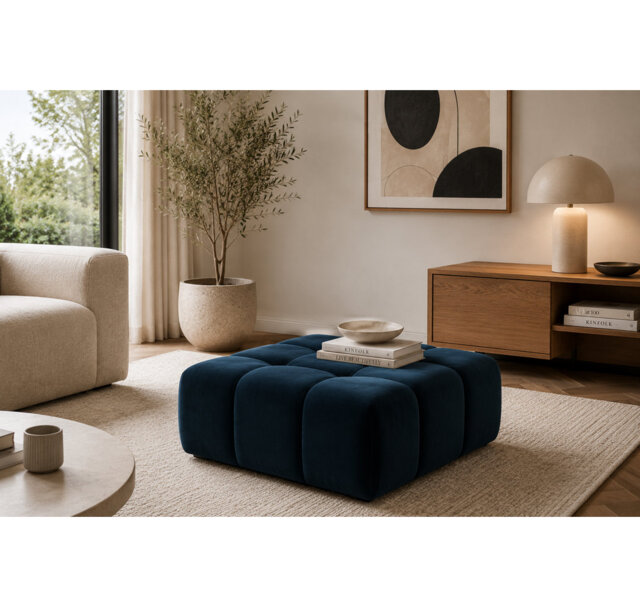 Sofia Luxe Silver Velvet Ottoman – Sculptural Modern Footstool for Modular Seating