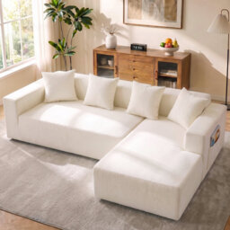Modern Oversized 262cm Boneless Corner Sofa L-Shaped Chenille Sofa With Storage Pockets