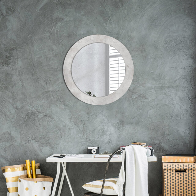 Huldar Round Glass Framed Wall Mounted Accent Mirror in Grey/White