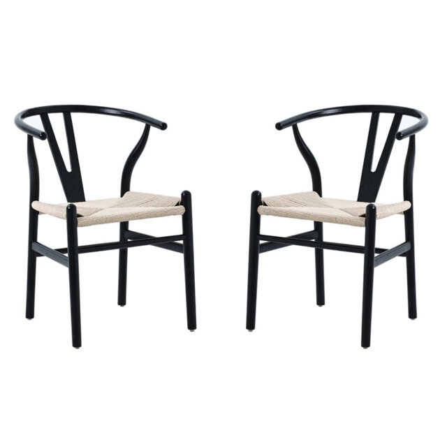 Set of 2 Dining Chair, Ash Solid Wood Y Chair, Dining Room Chair with Rattan