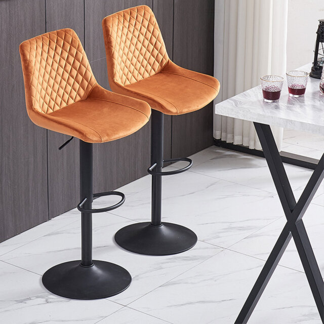 Apoch Waffle Velvet Height Adjustable Bar Stool 360 Swivel with Footrest Counter Stool