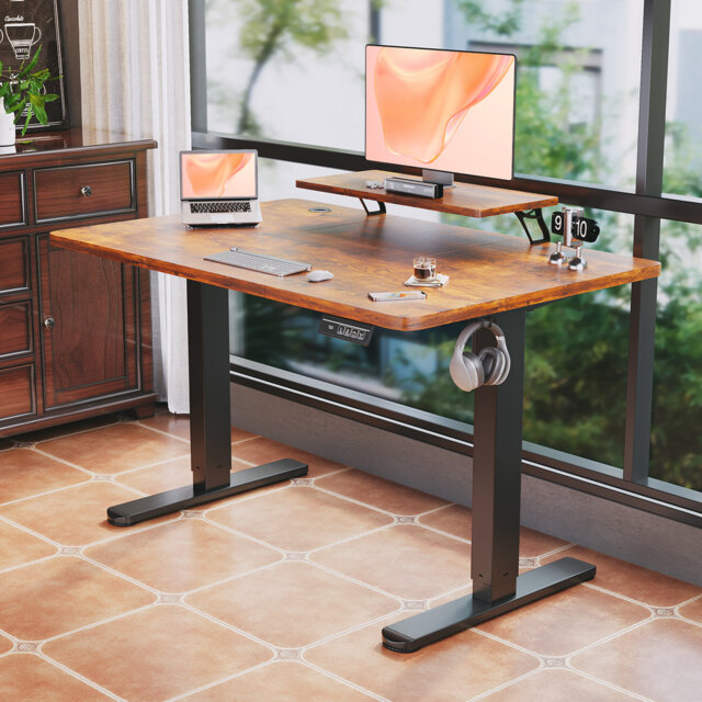T-Shape Electric Standing Desk With Monitor Stand Memory Smart Pannel Home Office Desk