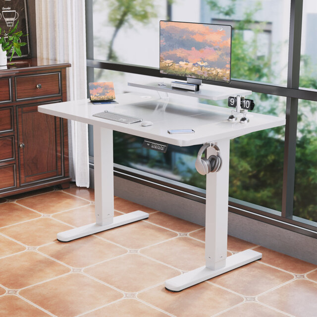 T-Shape Electric Standing Desk With Monitor Stand Memory Smart Pannel Home Office Desk
