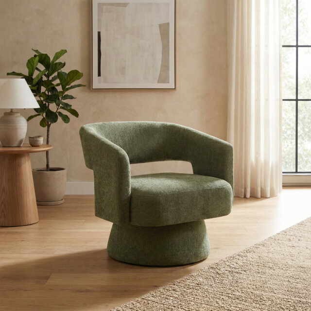 Upholstered Textured Weave Swivel Armchair