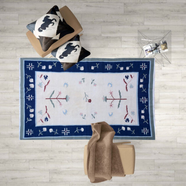 Burke Vintage Handmade Kilim Wool Navy/Beige Rug