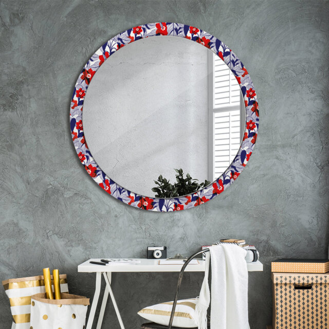 Huldar Round Glass Framed Wall Mounted Accent Mirror in Red/Blue