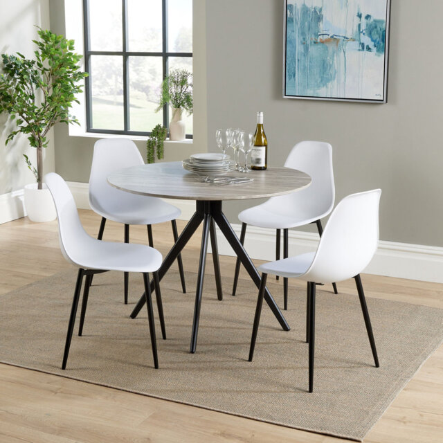 Aspen 5-Piece Casual Dining Set - Spacious Round Table & 4 Curved Plastic Chairs