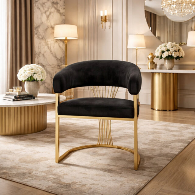 Cream Porado Leatheraire Dining Chair - Gold Frame Luxury Seating