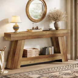 70.9'' Extra Long Console Table with 2 Tier Storage Shelf for Entryway & Living Room (Rustic Brown)