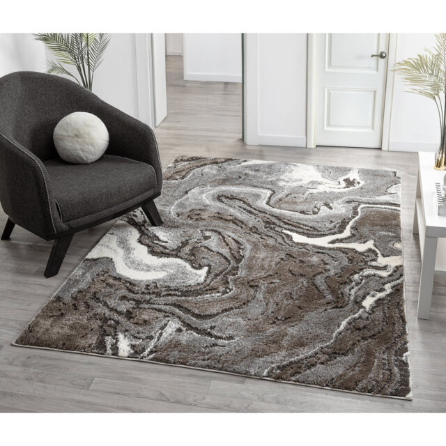 Derel Modern Embossed Contemporary Living Room Area Rug - Marble Design,Grey