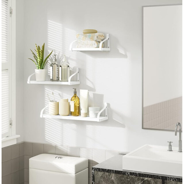 Rustic Shelves, Decorative Wall Shelf Set of 3, Floating Shelves, White