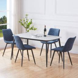 Aspen Sintered Stone Rectangular Table with 4 Diamond Stitch Upholstered Fabric Chairs - Modern Dining Set