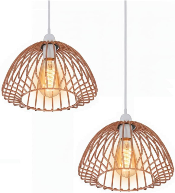 Metal Wire Cage 2 pack Ceiling Light Shade Easy Fit Pendant Lamp for Indoor Hanging Light, Round Cage Lampshade for Living Room Bedroom Restaurant