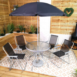 Chabak Samuel Alexander 4 Seater Garden Table And Chairs Set 4 Folding Chairs Outdoor Glass Table Garden Dining Set With Black Parasol Umbrella Patio