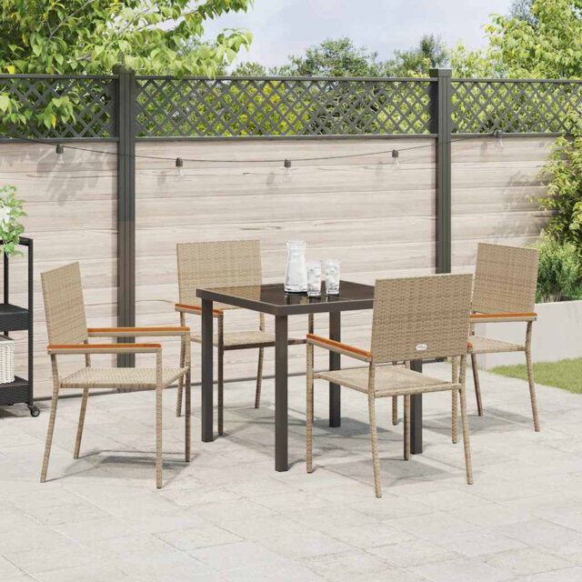 5 Piece Garden Dining Set Beige Poly Rattan