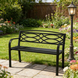 2 People Garden Bench Metal Slatted Loveseat