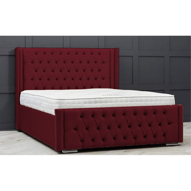 Lucio Velvet Upholstered Bed Frame - Curved Headboard, Sprung Slatted Base