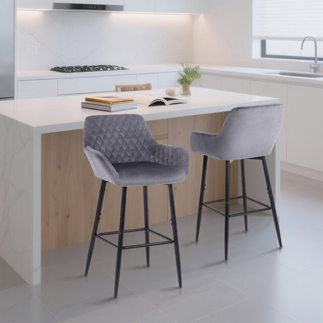 Bar Stools Velvet Fabric With Backrest And Armrests, Auitable For Kitchen, Home, Bar, Counter