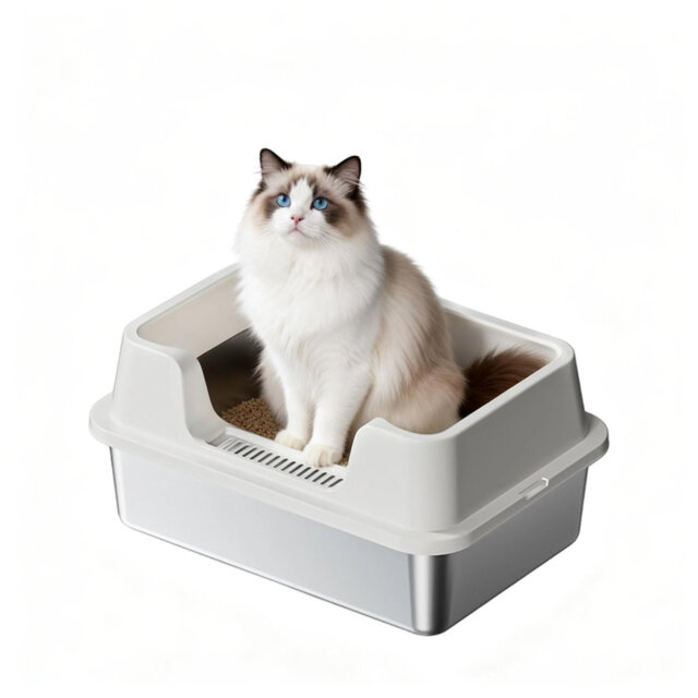 High Sided Stainless Steel Cat Litter Box – Extra Large, Non-Stick & Odor Resistant, Leak-Proof, Easy Clean, Non-Slip Base, Ideal for Multiple Cats &