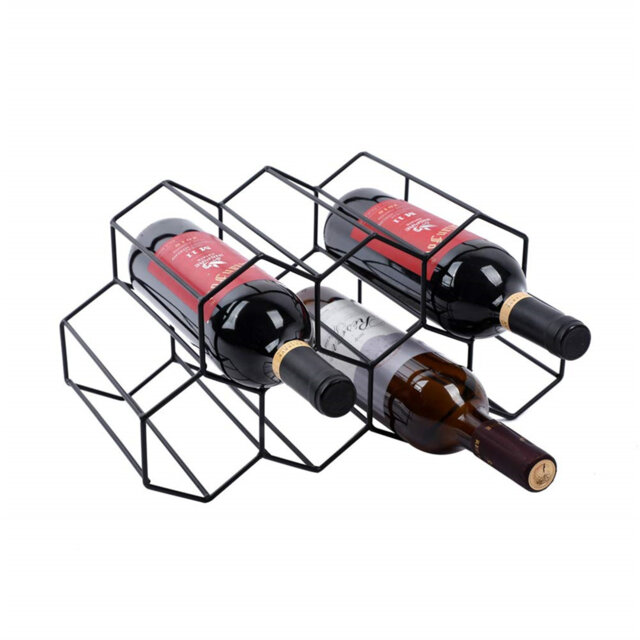 Small Wine Rack 9 Bottle Holder ,No Need Assembly, Modern Metal Wire Black Wine Storage