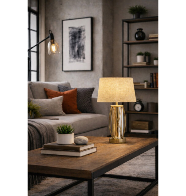 Alexarae 50cm Glass & Metal Table Lamp with linen shade
