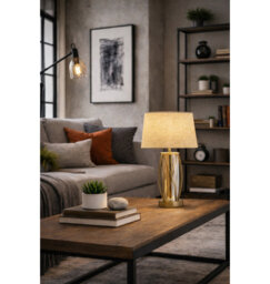 Alexarae 50cm Glass & Metal Table Lamp with linen shade