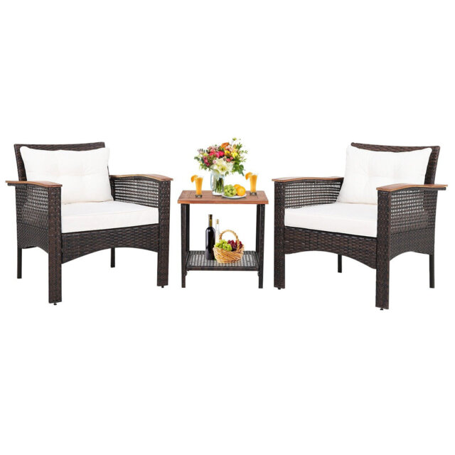 3 Pcs Patio Sofa Furniture Set Outdoor Garden PE Rattan Conversation Set