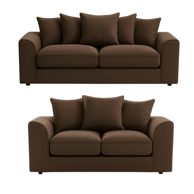 Plush Velvet 3 & 2 Seater Sofa Set With Cushioned Arms & Scatter Back Pillows