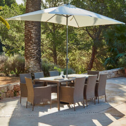 Ahmid 8 Seater Rattan Garden Dining Set with LED Premium Parasol & Cover