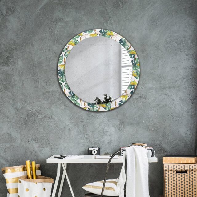 Huldar Round Glass Framed Wall Mounted Accent Mirror in Green