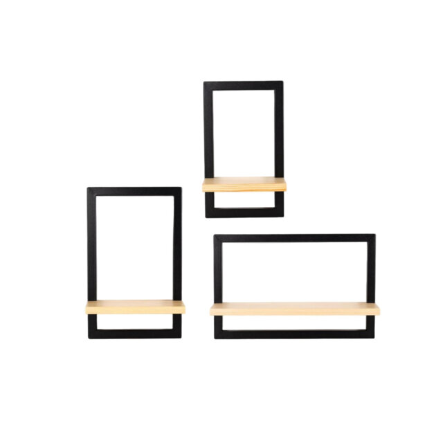 Set of 3 Floating Shelves, Brown Wood Hanging Shelves for Wall Storage, Bathroom