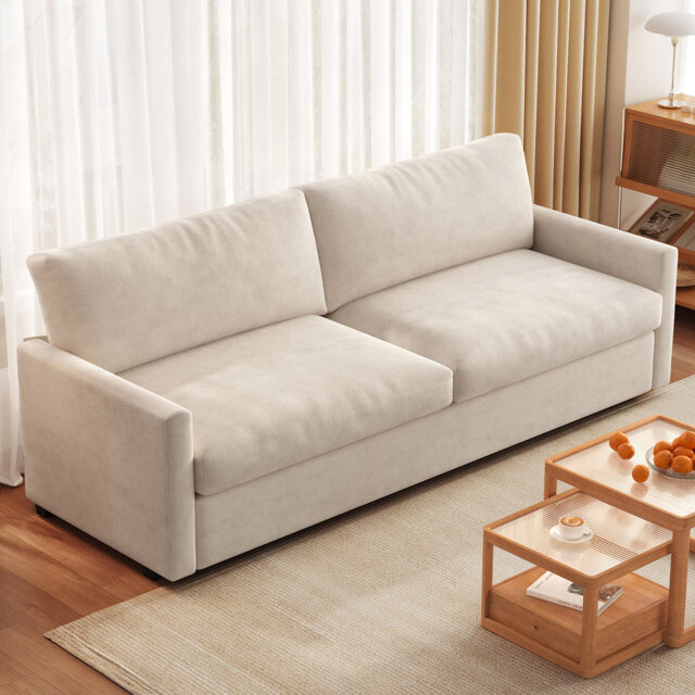 178cm Beige Velvet Fabric 2-Seater Sofa,Deep Seat Sofa with Thick Cushions for Living Room