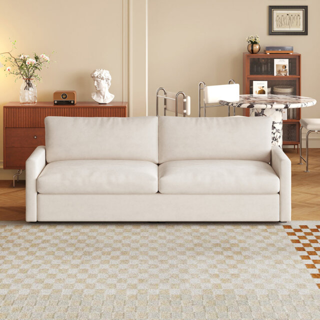 178cm Beige Velvet Fabric 2-Seater Sofa,Deep Seat Sofa with Thick Cushions for Living Room