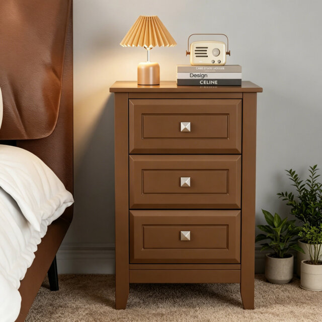 Modern 3 Drawer Bedside Table Multifunctional Storage Nightstand Compact Side Cabinet for Bedroom Kids Room Living Room Small Space