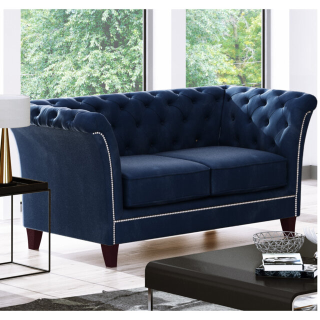 Chesterfield  Sofa 2 Seater Made of Velvet Fabric with Solid Wood Legs