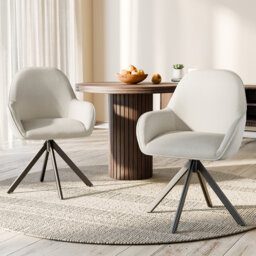 Set of 2 Swivel Dining Chairs, Faux Linen Upholstered with Metal Legs, Rotating Seat