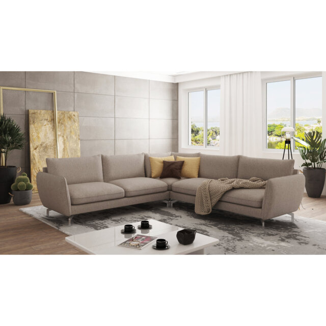 Modern L-Shape Corner Sofa with Silver Metal Legs