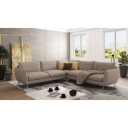 Modern L-Shape Corner Sofa  with Silver Metal Legs