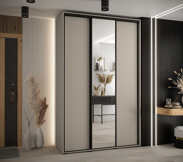 Dakota III Sleek Cashmere Sliding Door Wardrobe - Three Doors, One Mirrored, Two Hanging Rails