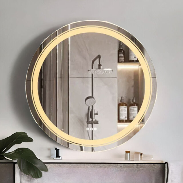 LED Illuminated Dimmable Round Wall Mirror With Anti-Fog And Demister