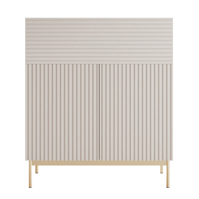 Linearis 92 cm Two-Door Sideboard with Tilt-Up Compartment and LED Lighting Cashmere on Gold Legs